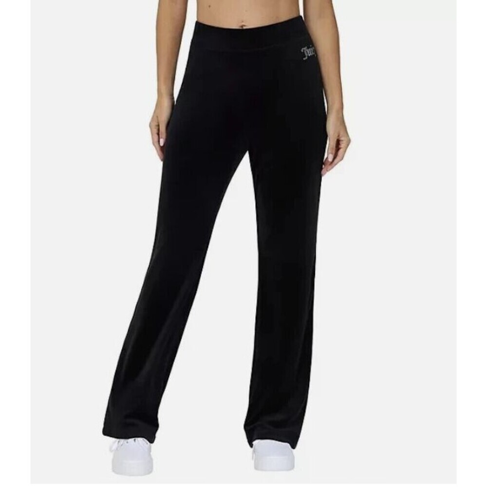 Juicy Couture Black Velour Trackpants XXL Y2K 90's Bling Logo on Hip - Picture 2 of 5